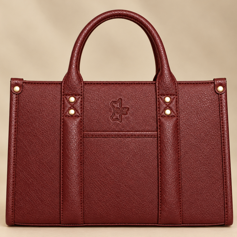 Luxury Maroon Leather Tote Bag for Women – RFID Protected Genuine Leather | Burgundy Luxe Elegance by CraftyCuire