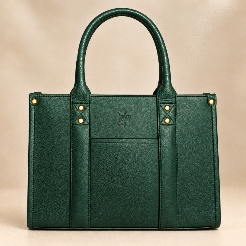 Luxury Forest Green Patchwork Leather Handbag for Women – RFID Protected Genuine Leather | Emerald Elegance by CraftyCuire