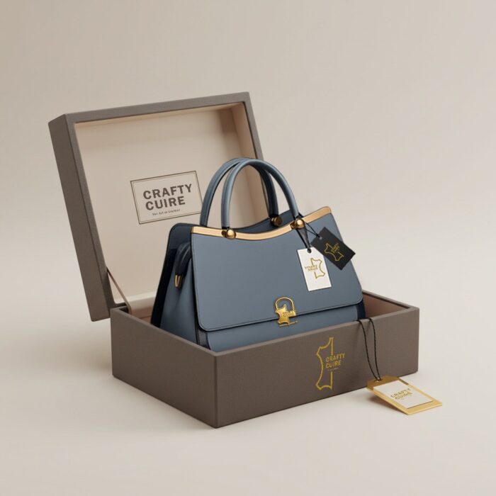 Luxury Blue Leather Tote – Handcrafted Full-Grain Leather Bag by Crafty Cure - Image 4