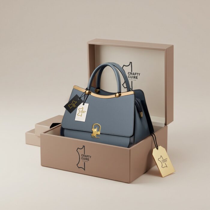 Luxury Blue Leather Tote – Handcrafted Full-Grain Leather Bag by Crafty Cure - Image 2