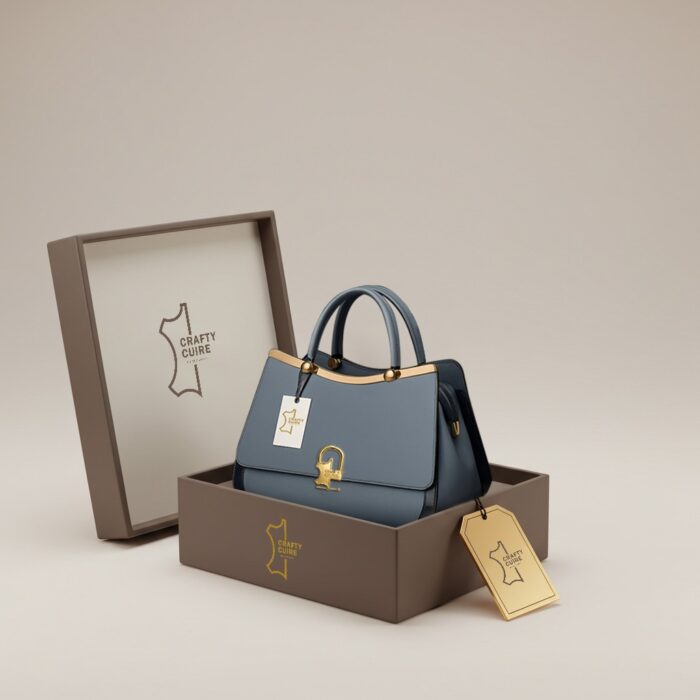 Luxury Blue Leather Tote – Handcrafted Full-Grain Leather Bag by Crafty Cure - Image 3