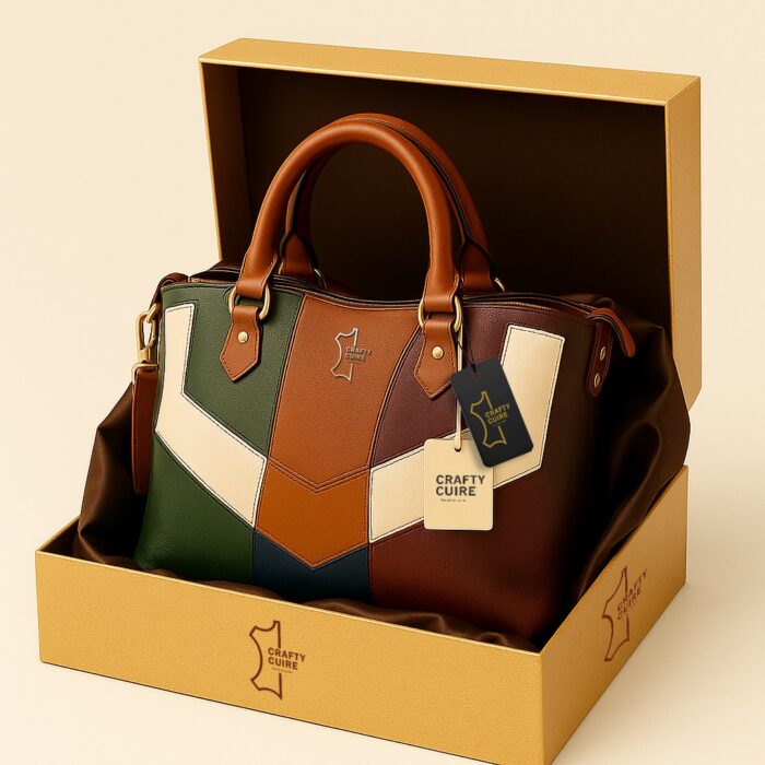 Luxury Patchwork Leather Handbag – Multicolor Genuine Leather by Crafty Cure