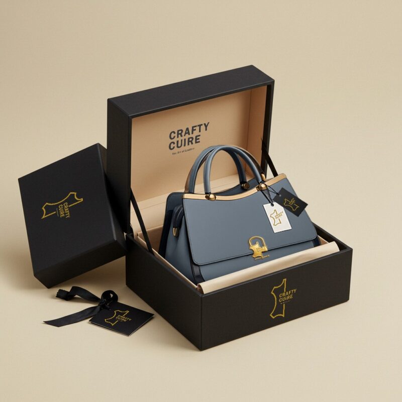 Luxury Blue Leather Tote – Handcrafted Full-Grain Leather Bag by Crafty Cure