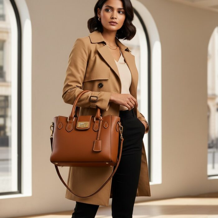 Handmade Tan Brown Leather Satchel – Premium Genuine Leather Handbag by Crafty Cure - Image 2