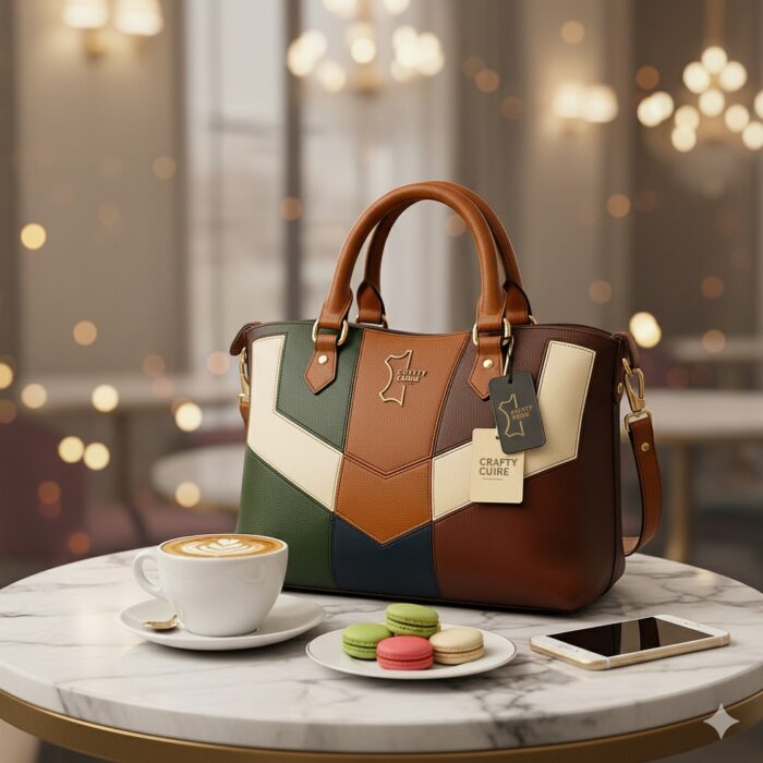 Luxury Patchwork Leather Handbag – Multicolor Genuine Leather by Crafty Cure - Image 3