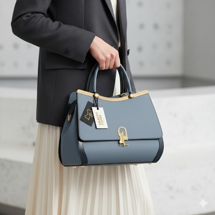 Luxury Blue Leather Tote – Handcrafted Full-Grain Leather Bag by Crafty Cure - Image 6