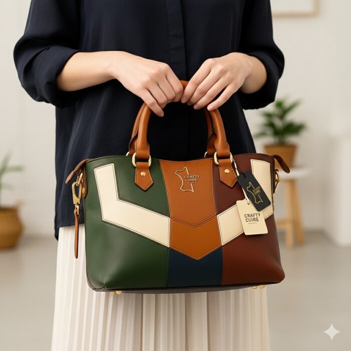 Luxury Patchwork Leather Handbag – Multicolor Genuine Leather by Crafty Cure - Image 4