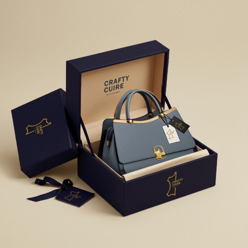 Luxury Blue Leather Tote – Handcrafted Full-Grain Leather Bag by Crafty Cure