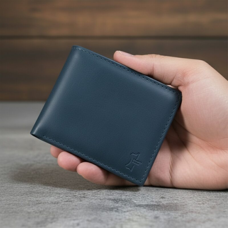 Crafty Cure Blue Genuine Leather Wallet – Premium Handmade Men’s Bifold