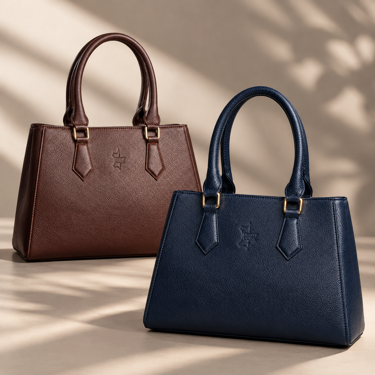 CraftyCuire brown and navy luxury handbags
