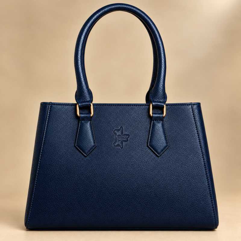 Luxury Navy Blue Leather Tote Bag for Women – RFID Protected Genuine Cow Leather | Midnight Navy Elegance