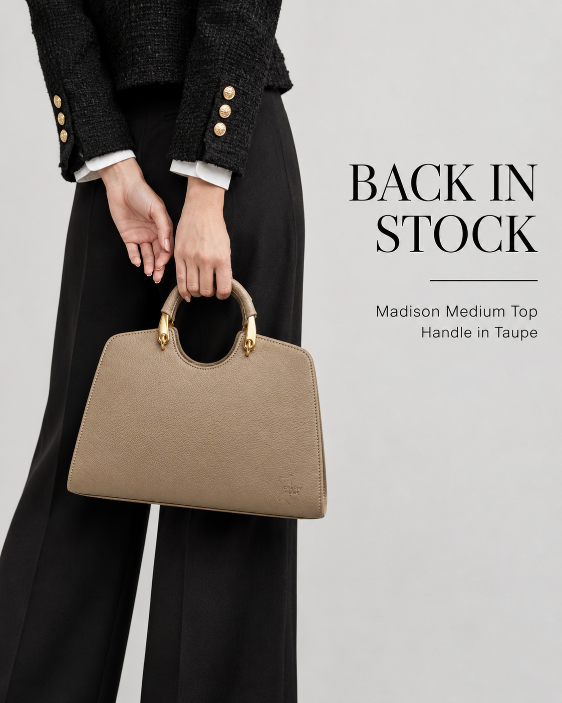 CraftyCuire elegant taupe handbag